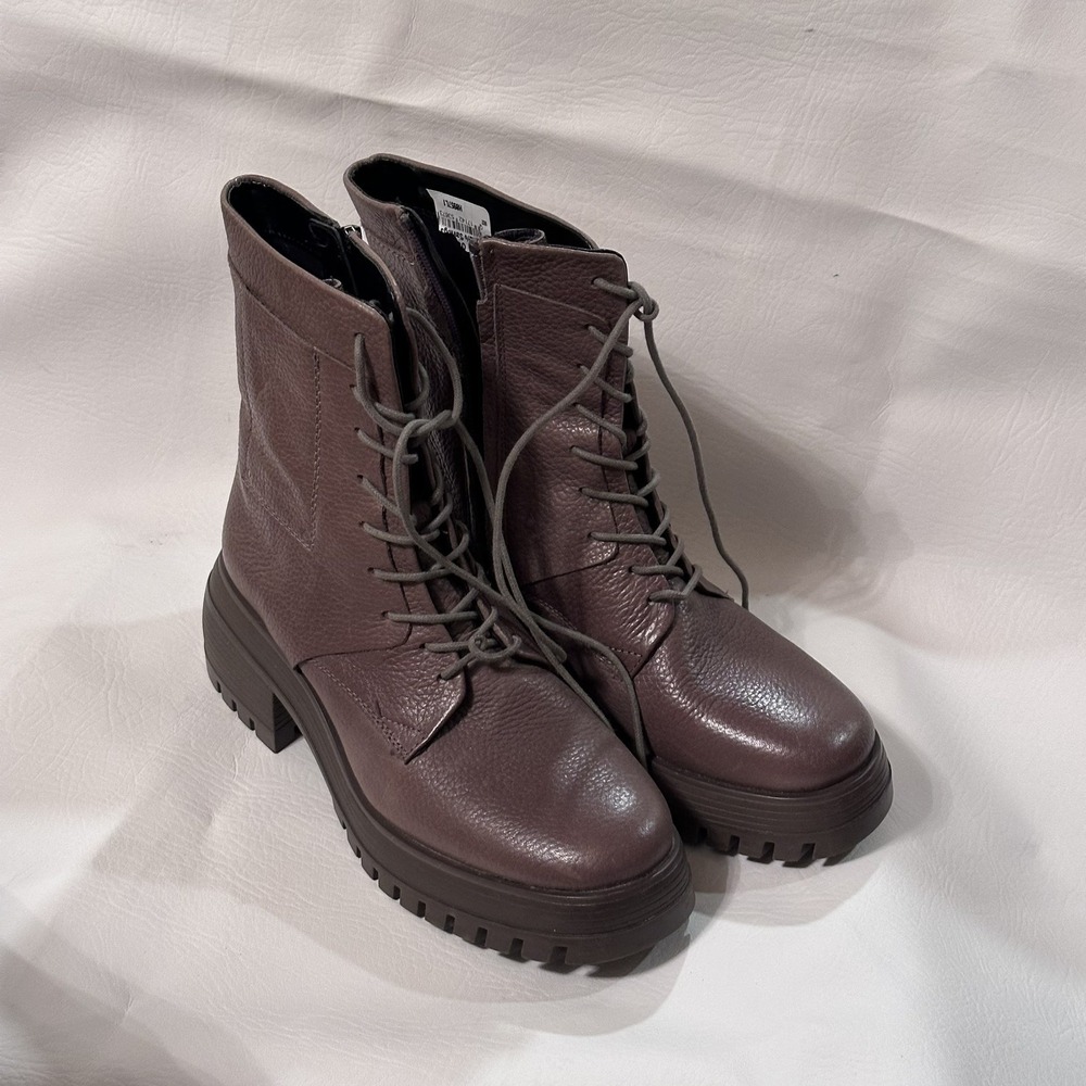 Franco Sarto Women's Jetson Ankle Boot Combat Leather Boots Tan/Beige Size 7.5